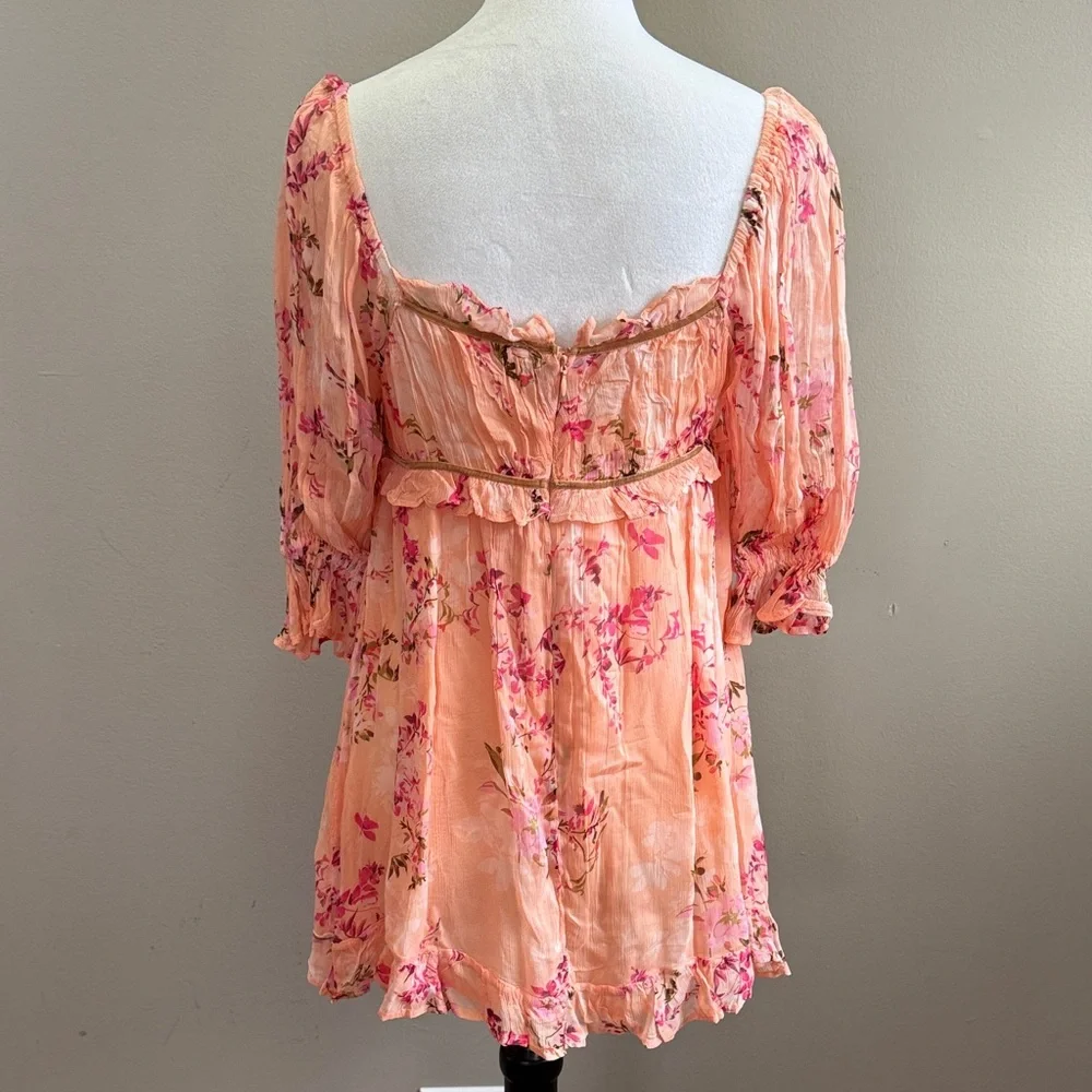Free People Marney Square Neck Puff Sleeve Floral Printed Babydoll‎ Dress Size S